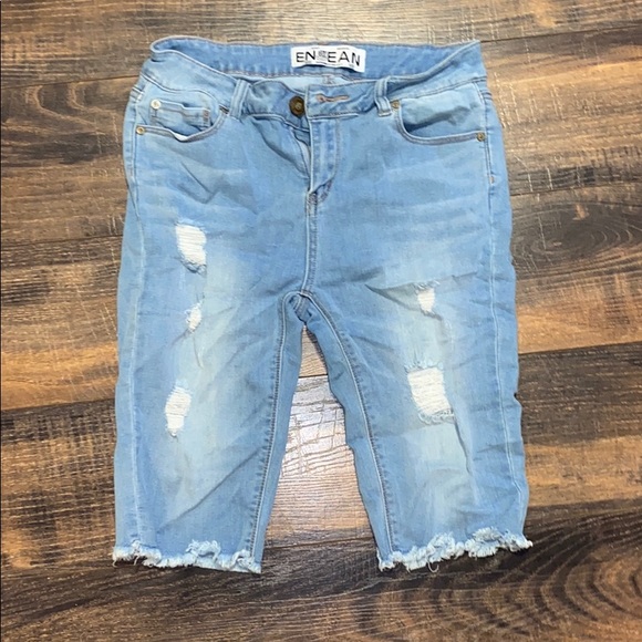 Pants - Light Blue Bermuda Distressed Shorts